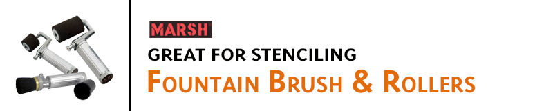 Made for stenciling! Marsh Fountain Rollers and Brushes house ink in the handle for fast, even stenciling and less mess. Use with Rolmark stencil ink.